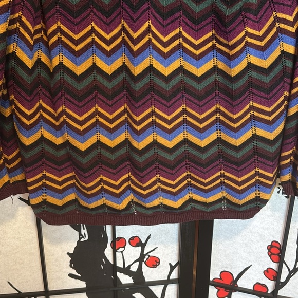 Womens ModCloth 1X Multi Stripe Jewel Tone Knot Long Sleeve V Neck Sweater - Picture 4 of 6